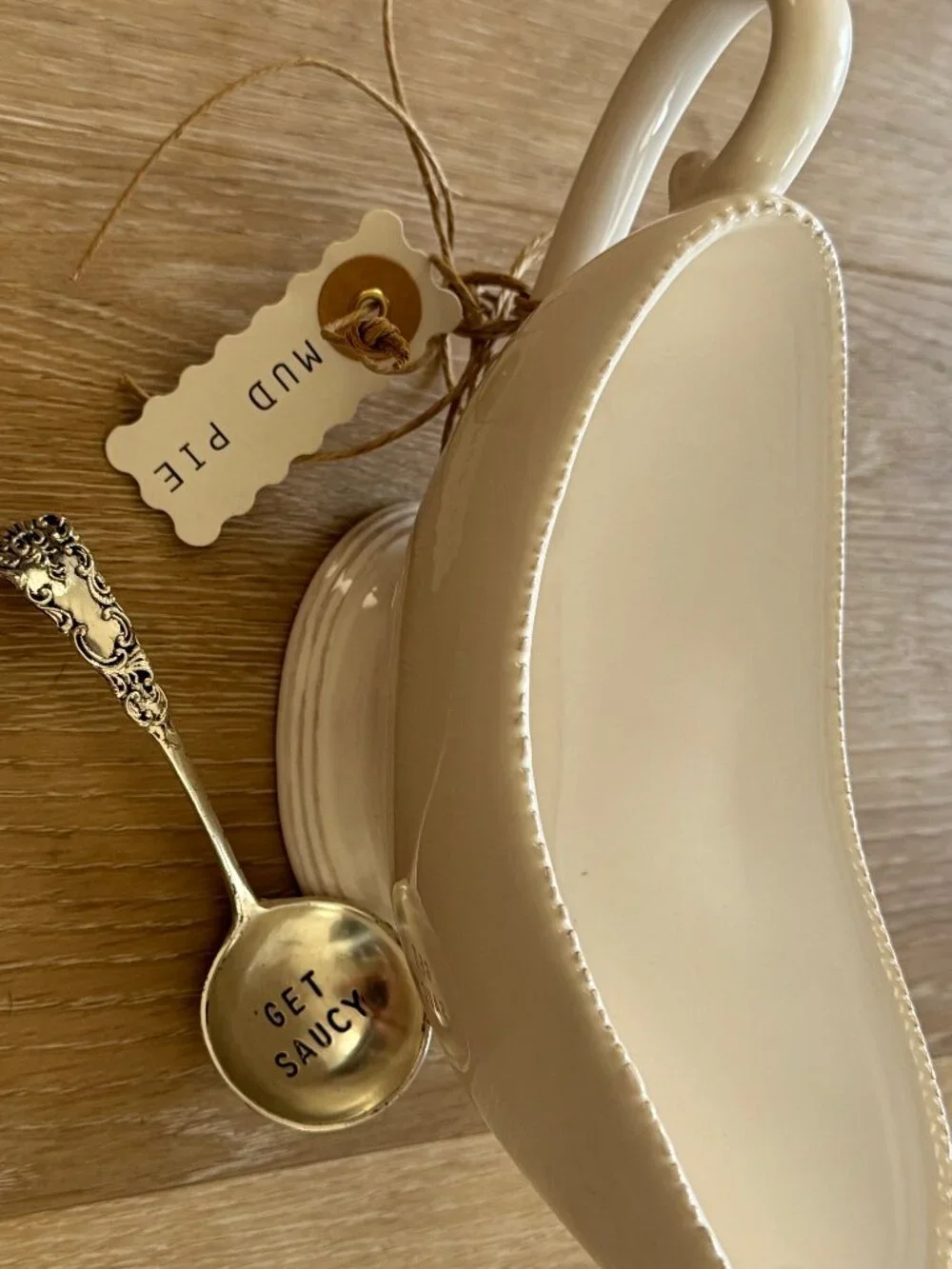 MUD PIE Gravy Boat Set with spoon, GET SAUCY, Thanksgiving, Holiday, BRAND NEW!